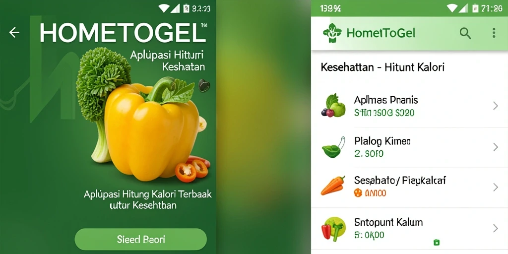 Antarmuka aplikasi HOMETOGEL yang informatif untuk menghitung kalori.