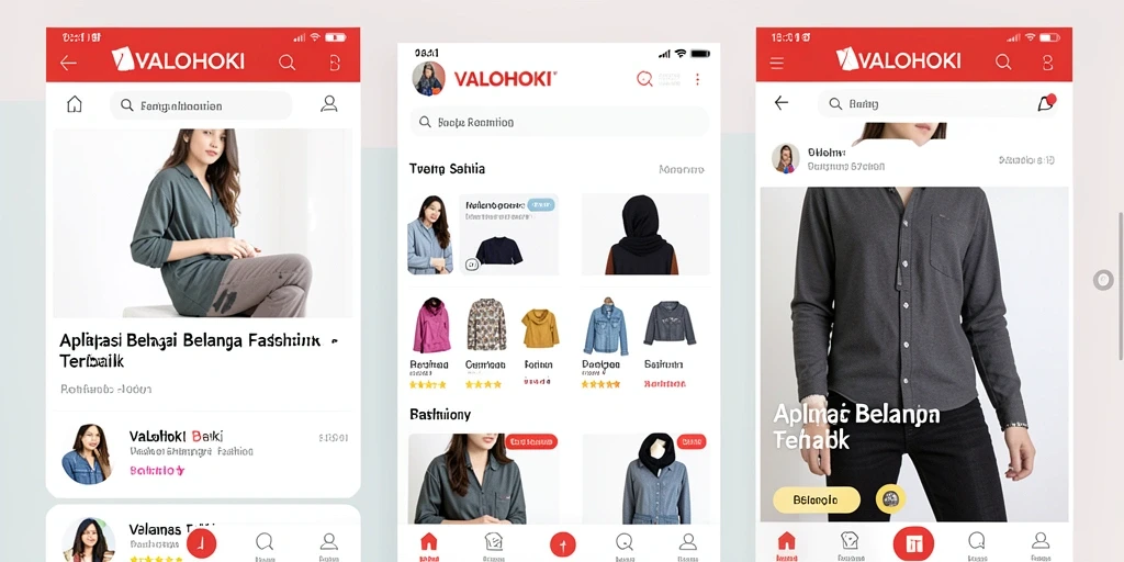 Antarmuka aplikasi VALOHOKI dengan koleksi fashion terkini.